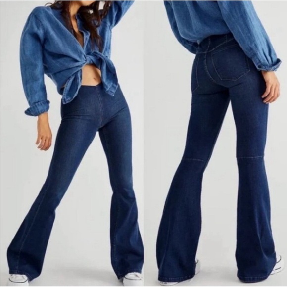 Free People Penny Pull On Flare Jeans Blue 30 - Picture 12 of 12